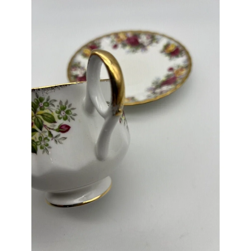 Vintage Rosina Teacup & Saucer Fine Bone China England Yellow Pink Roses